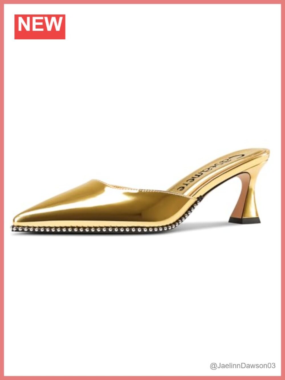 Kitten Heel Mules Beaded Slip-on Dress Party Pumps Faux Leather 2.6 Inch